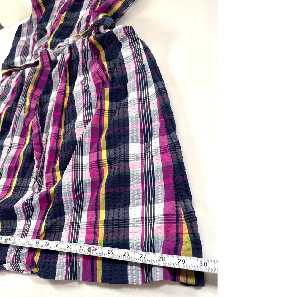 Anne Klein Womens Plaid Sleeveless Fit Flare Belted Dress Magenta Navy Yellow 12 - Picture 5 of 13